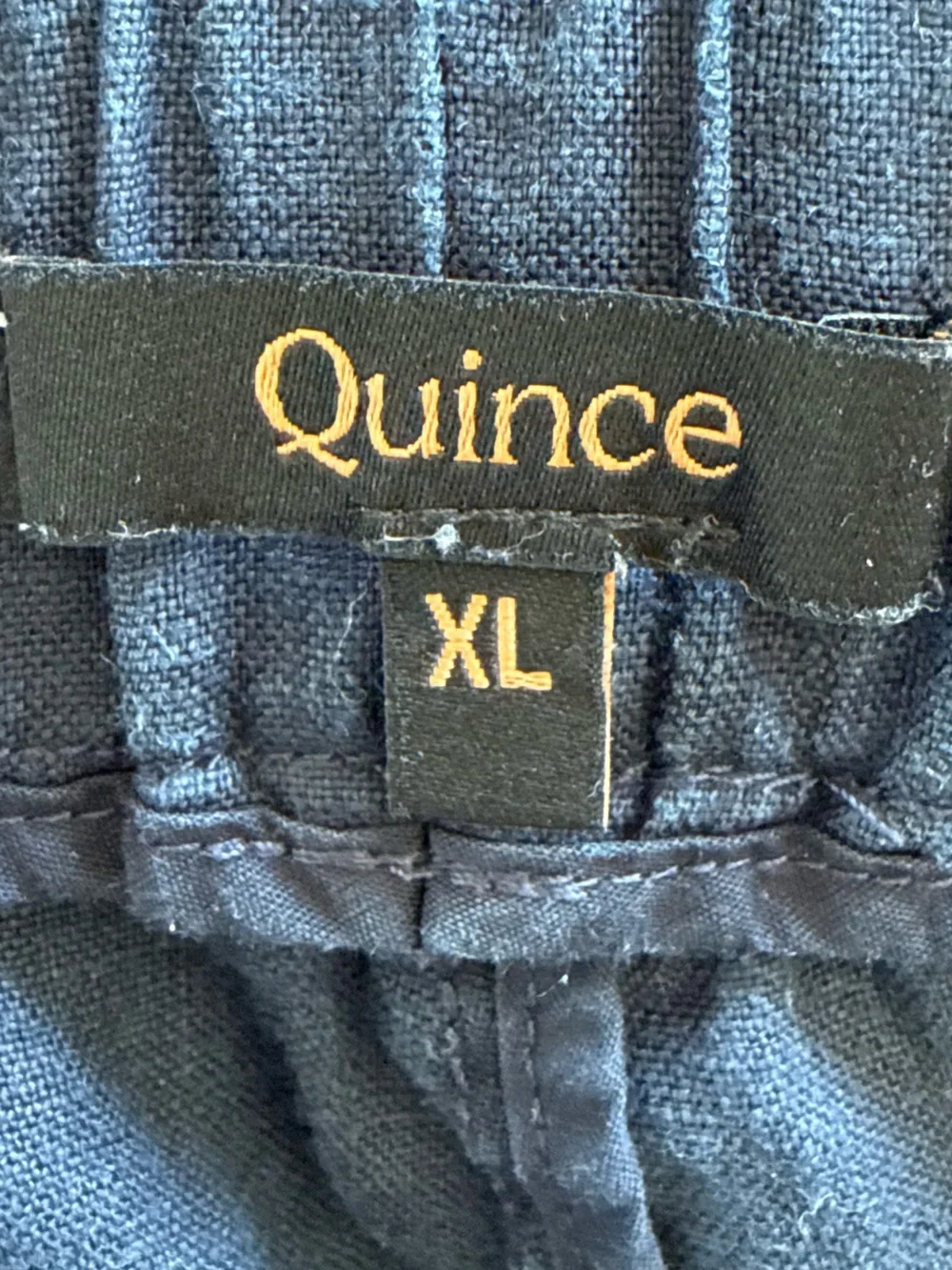 Quince 100% European Linen Pants Navy Blue Elastic Waist Wide Leg XL Womens